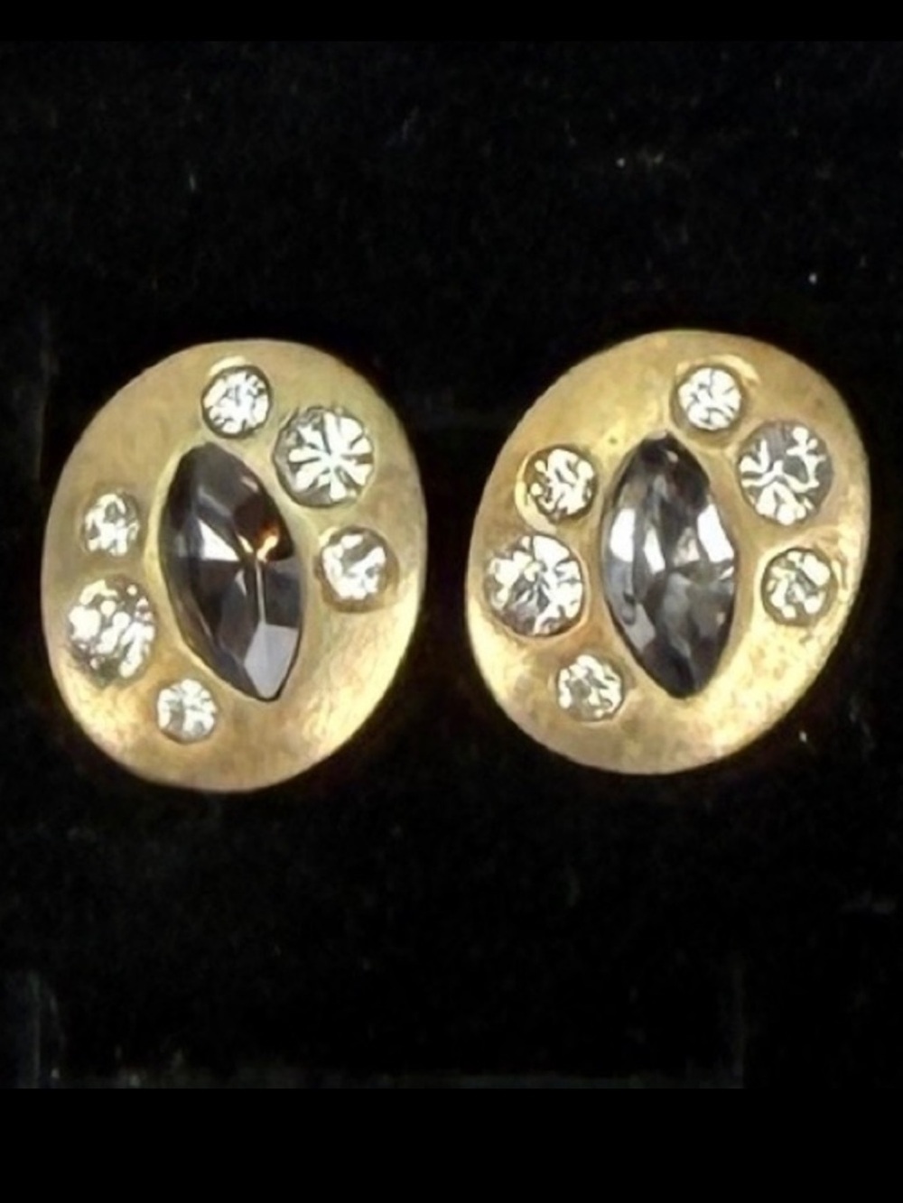 Beautiful, vintage, brass tone, bling modernist pierced earrings